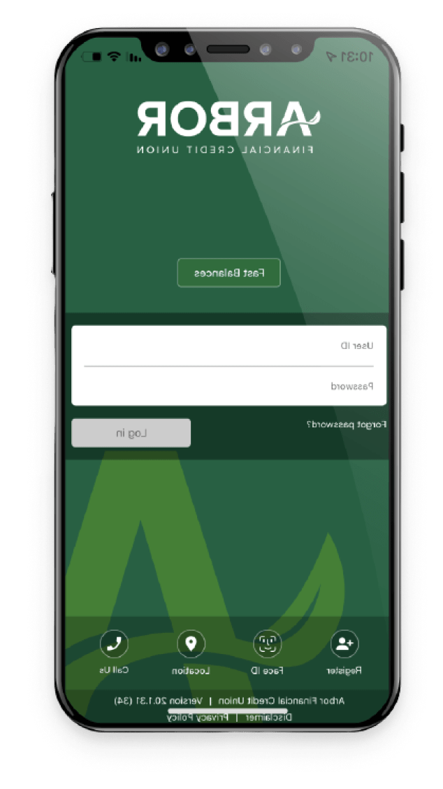 Mobile phone showing the login screen for the Arbor mobile app.